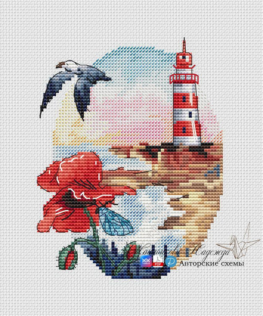 Lighthouse at the Sunset - PDF Cross Stitch Pattern