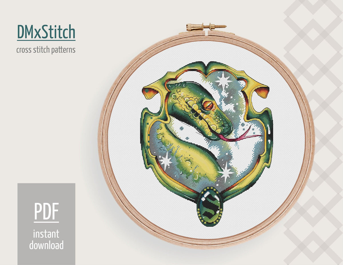 Magic school emblem Cross stitch pattern Fandom Cross Stitch pdf Modern cross stitch pattern Wizard cross stitch Counted cross stitch